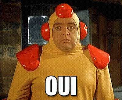Man In Chicken Costume With Oui GIF