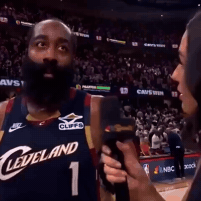 Man In Cleveland Jersey Being Interviewed GIF