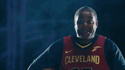 Man In Cleveland Jersey In Front Of The Other Cavaliers Sign GIF