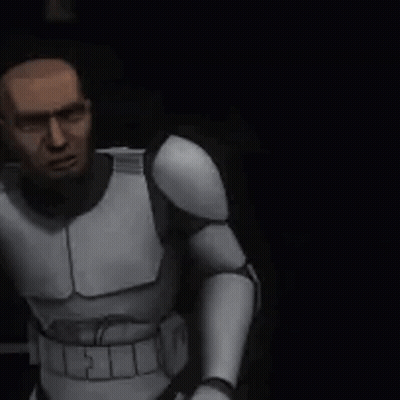 Man In Clone Trooper Uniform In Dark Room GIF