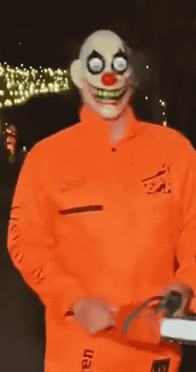 Man In Clown Costume With Fear On Sleeve GIF
