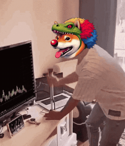 Man In Clown Hat Looking At Computer Monitor GIF