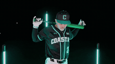 Man In Coast Baseball Uniform Holding Bat GIF
