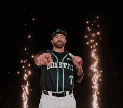 Man In Coastal Jersey Holding Bat Pointing At Camera GIF