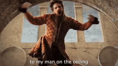 Man In Coat Dancing With To My Man On The Ceiling GIF