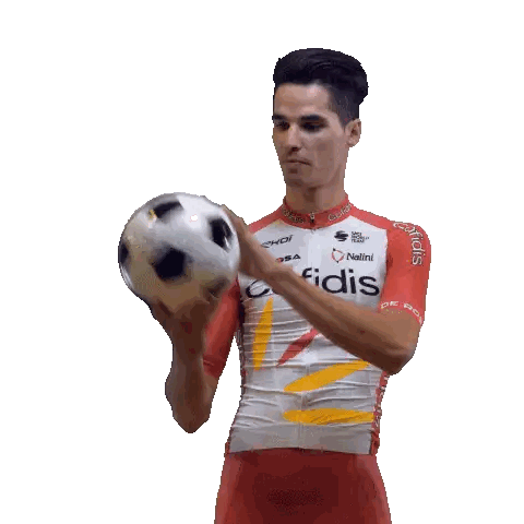 Man In Cofidis Jersey Holding Soccer Ball Above Finger Sticker