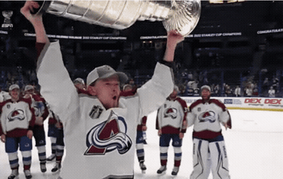 Man In Colorado Avalanche Jersey Holding Trophy GIF