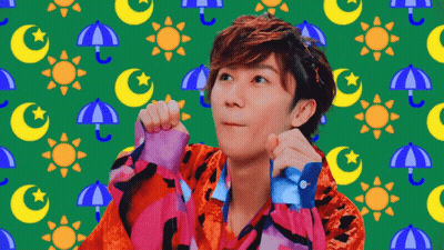 Man In Colorful Shirt On Patterned Green Background GIF
