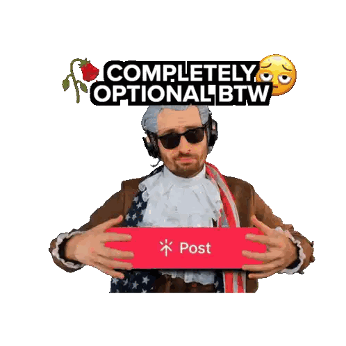 Man In Costume Holding Red Post Button Sticker