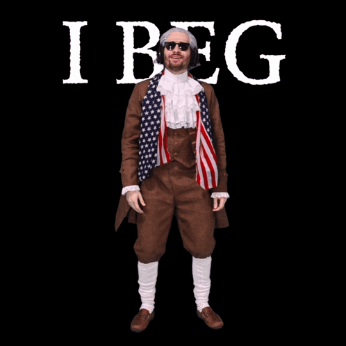 Man In Costume Jumping With I Beg GIF