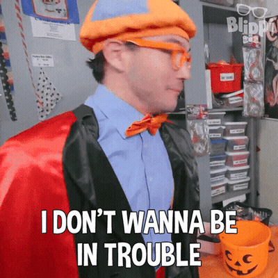 Man In Costume Says I Don't Wanna Be In Trouble GIF