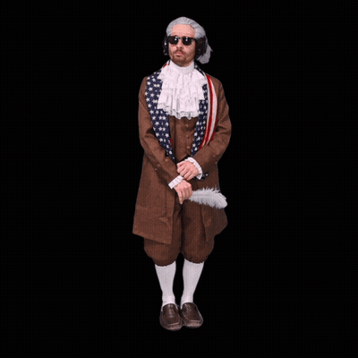 Man In Costume With American Flag Around Waist GIF