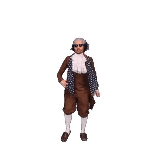 Man In Costume With American Flag Sticker