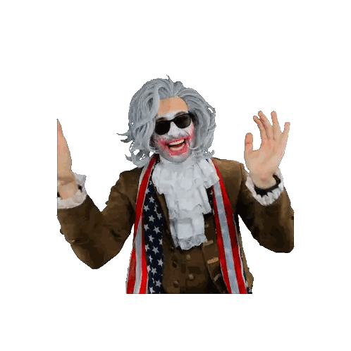 Man In Costume With Scarf And Hands Up Sticker