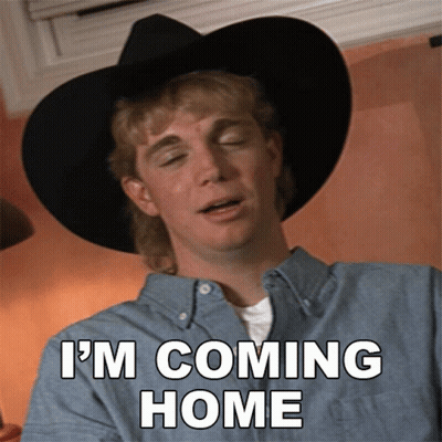 Man In Cowboy Hat And Blue Shirt Says Im Coming Home GIF