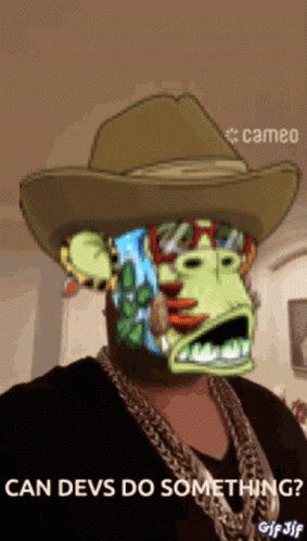 Man In Cowboy Hat And Chains With Cartoon Face GIF