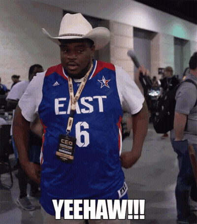 Man In Cowboy Hat And East 6 Jersey Yeehaw GIF