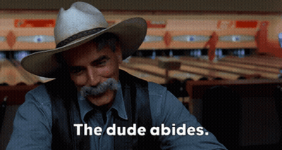 Man In Cowboy Hat And Mustache Says The Dude Abides GIF