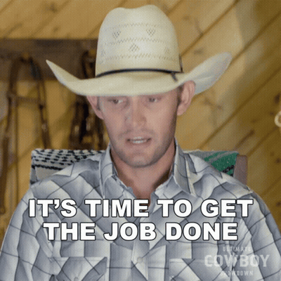 Man In Cowboy Hat And Plaid Shirt Says It's Time To Get The Job Done GIF