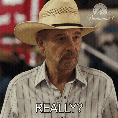 Man In Cowboy Hat And Striped Shirt Saying Really GIF
