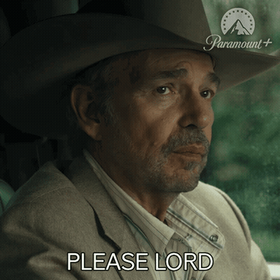 Man In Cowboy Hat And Suit Saying Please Lord GIF