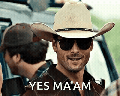 Man In Cowboy Hat And Sunglasses Saying Yes Ma'am GIF