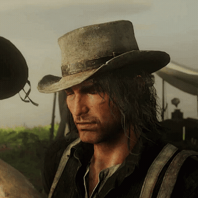 Man In Cowboy Hat And Suspenders Looking Down GIF