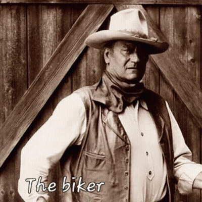 Man In Cowboy Hat And Vest Saying The Biker GIF