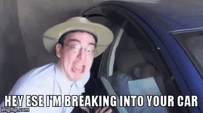 Man In Cowboy Hat Breaking Into Car GIF