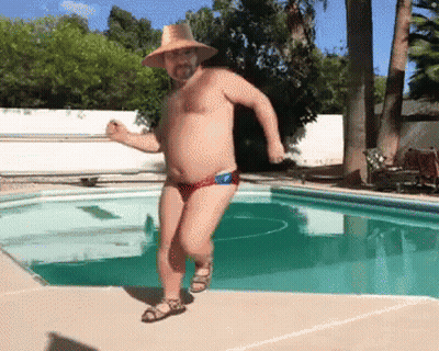 Man In Cowboy Hat Dancing By Pool GIF