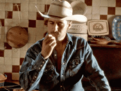 Man In Cowboy Hat Denim Shirt Texas Pie GIF