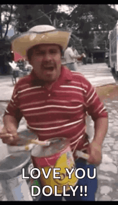 Man In Cowboy Hat Holding Food Says Love You Dolly GIF