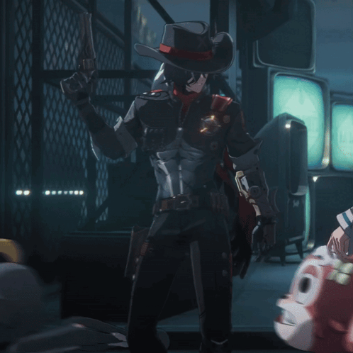 Man In Cowboy Hat Holding Gun GIF