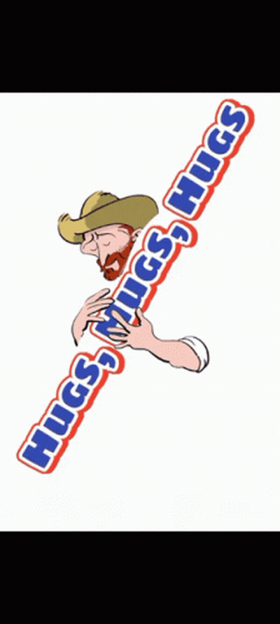 Man In Cowboy Hat Holding Hugs Sign GIF