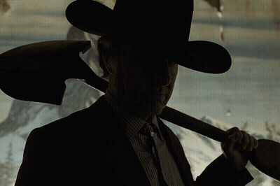 Man In Cowboy Hat Holding Shovel Over Shoulder GIF