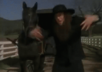 Man In Cowboy Hat Hugging Black Horse GIF