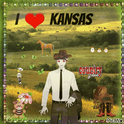 Man In Cowboy Hat In Front Of Field Saying I Love Kansas GIF