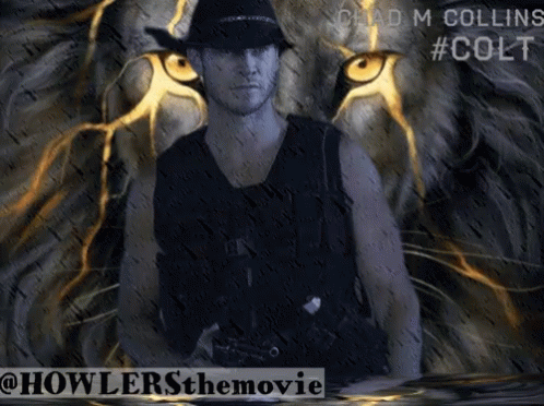 Man In Cowboy Hat In Front Of Lion's Eye GIF