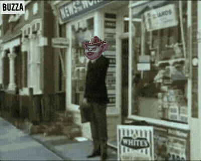 Man In Cowboy Hat In Front Of Store Selling Whites GIF