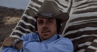 Man In Cowboy Hat Lying On Zebra Print Chair GIF
