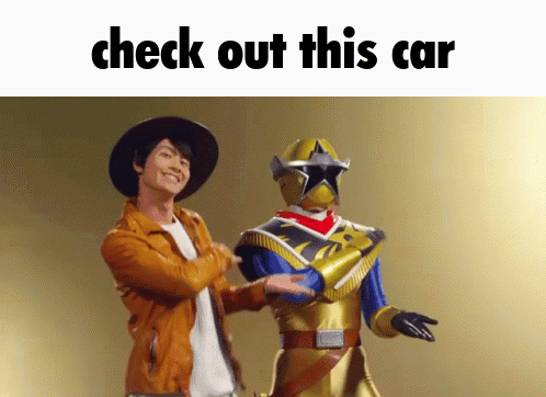 Man In Cowboy Hat Next To Superhero With Words Check Out This Car GIF