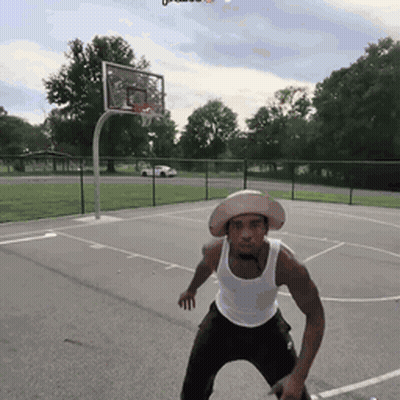 Man In Cowboy Hat On Basketball Court GIF