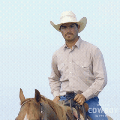 Man In Cowboy Hat Riding Brown Horse GIF