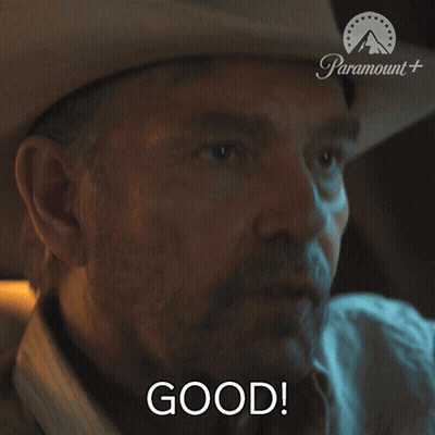 Man In Cowboy Hat Saying Good In Front Of Paramount Logo GIF