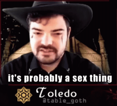 Man In Cowboy Hat Says It's Probably A Sex Thing In Front Of Castle GIF