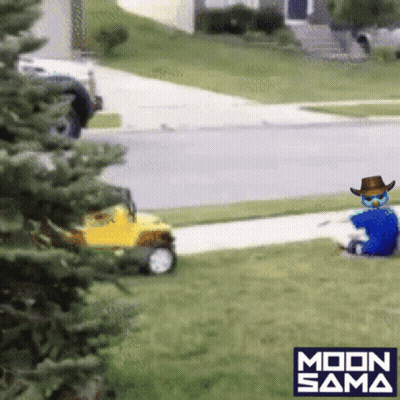 Man In Cowboy Hat Sitting By Moon Sama Toy Car GIF
