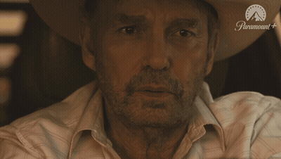 Man In Cowboy Hat Sitting In Car With Paramount Logo GIF