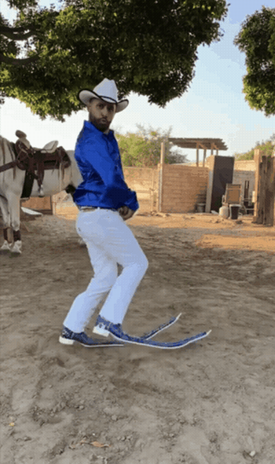 Man In Cowboy Hat Standing In Front Of Horse GIF