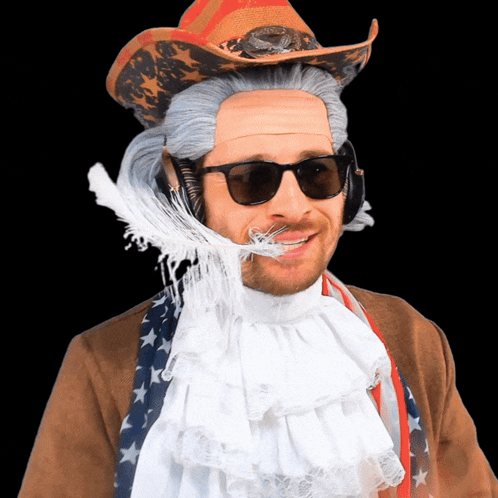 Man In Cowboy Hat Sunglasses And Feather In Mouth GIF