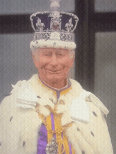 Man In Crown And Purple Robe Smiling GIF